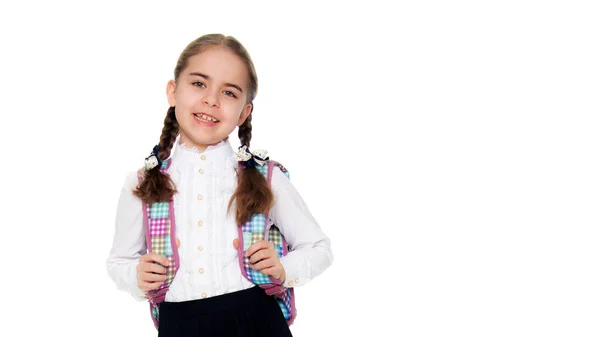 Portret van een klein meisje close-up.Geïsoleerd op witte achtergrond. — Stockfoto
