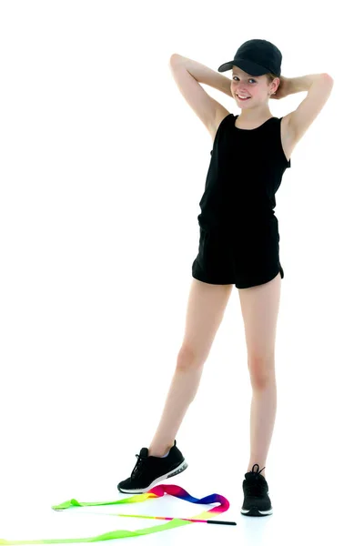 女の子体操はテープで演習を実行します. — ストック写真