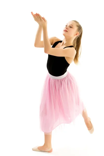 Gracioso Ginasta Menina Executando Ginástica Rítmica Exercício — Fotografia de Stock