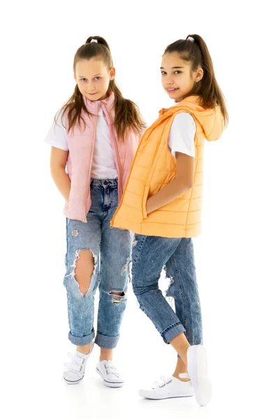 Two cute little girls in full growth — Stock Photo, Image