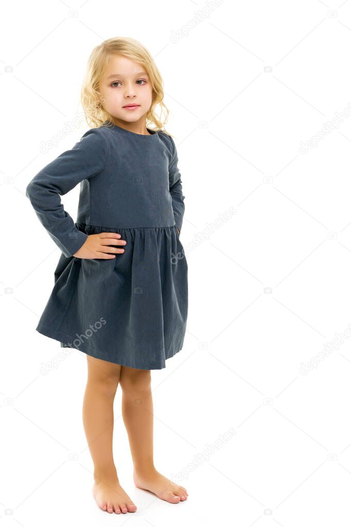 Little girl in an elegant dress.The concept of a happy childhood, healthy lifestyle.