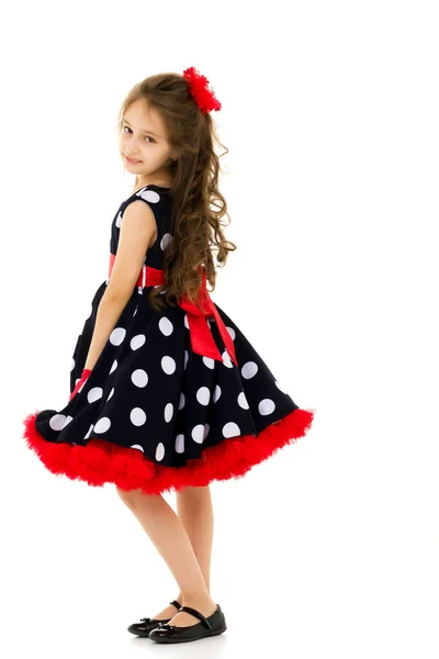 Front View Portrait of Girl in Retro Style Polka Dot Dress — Stock Photo, Image
