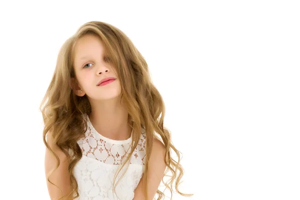 Portrait of a little girl close-up.Isolated on white background. — Stock Photo, Image