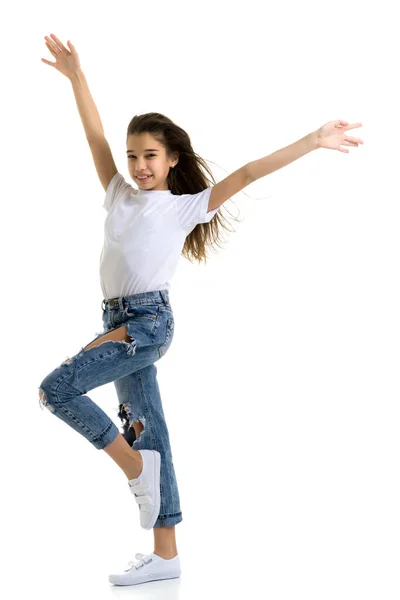 Menina com uma camiseta branca para publicidade. — Fotografia de Stock