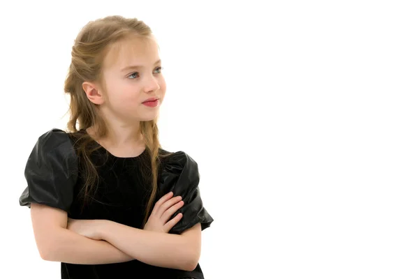 Ritratto di una bambina primo piano. Isolata su sfondo bianco. — Foto Stock