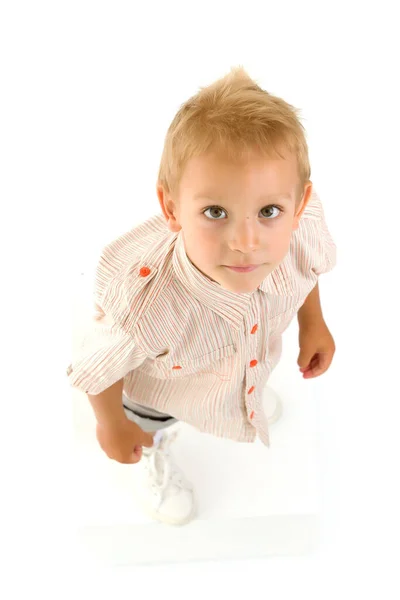 Blonde little boy top view.Isolated on white background. — Stock Photo, Image