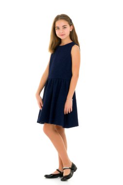 Zarif elbiseli küçük kız. Mutlu bir çocukluk konsepti.