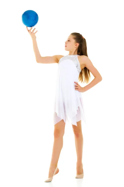 Girl gymnast performs exercises with the ball. — Stock Photo, Image