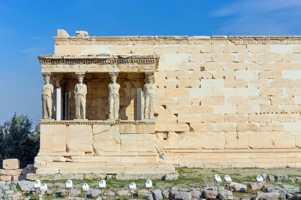 Pórtico Cariátido Del Erechtheum Acrópolis Atenas Grecia — Foto de Stock