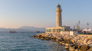 Şehrin Patras Deniz Feneri dönüm noktası, Mora, Yunanistan.