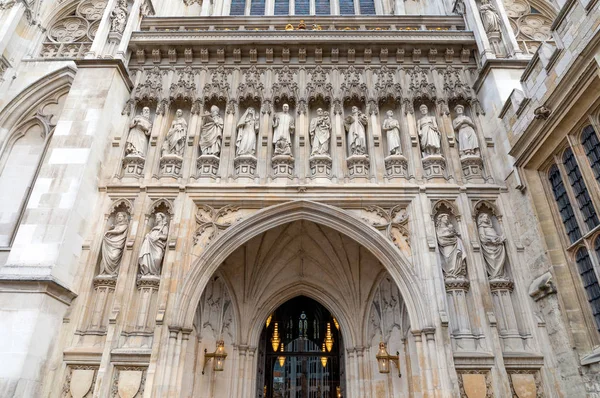 Fachada Westminster Abbey Con Estatuas Londres Reino Unido — Foto de Stock