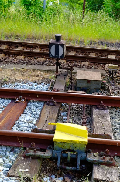 Bahngleise Auf Dem Land Mit Gleisbett Schotter Und Weiche Einem — Stockfoto