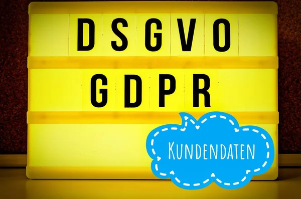 Leuchttafel Mit Der Aufschrift Dsgvo Und Gdpr Allgemeine Datenschutzverordnung Gelb — Stockfoto