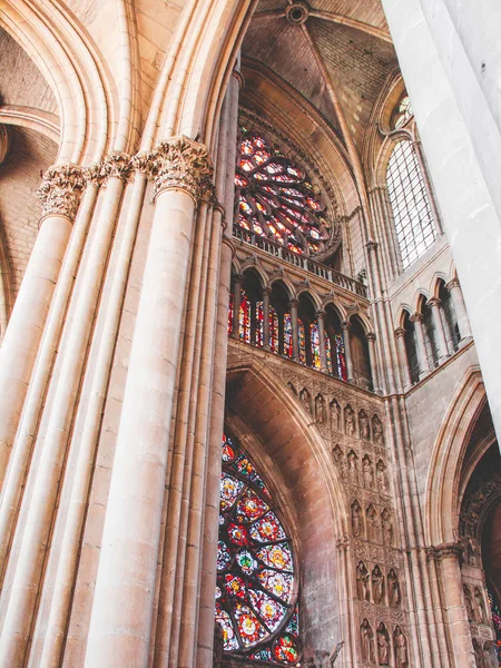 Wnętrze Katedry Notre Dame Paryżu Francja Europie Okien Kościoła Nowoczesna — Zdjęcie stockowe