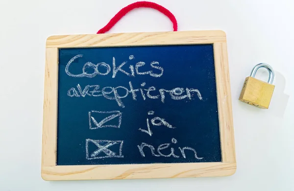 Tafel Mit Deutsch Cookies Akzeptieren Nein English Accept Cookies Yes — Stock Photo, Image