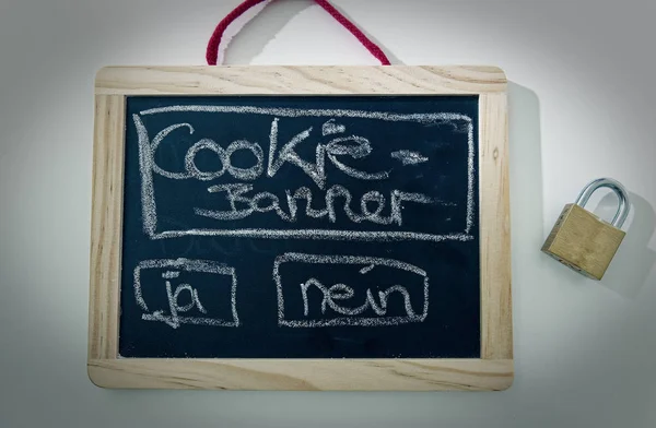 Blackboard Inscription Cookie Banner Padlock — Stock Photo, Image