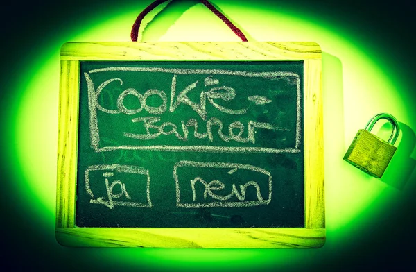 Pizarra Con Banner Cookie Inscripción Candado — Foto de Stock
