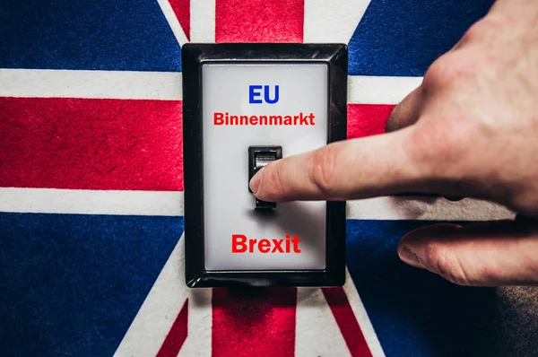 Перемикання Brexit Англії Прапор Напис Brexit Німецька Binnenmarkt Німецькому Внутрішній — стокове фото