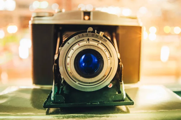 Old Retro Camera Blue Lens Bellows — Stock Photo, Image