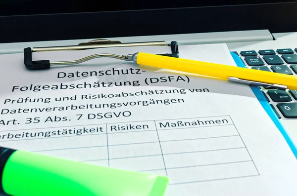 Tafel Deutsche Datenschutz Folgeabschaetzung Dsfa Englischer Datenschutzfolgeabschätzung — Stockfoto