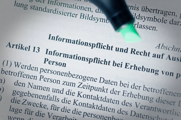 Juridische Tekst Zonder Auteursrechten Met Artikel Dsgvo Datenschutzgrundverordnung Duitse Gdpr — Stockfoto