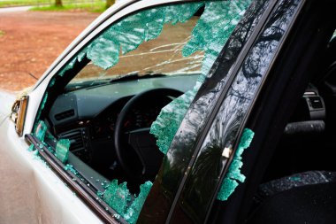 Car in which the disc was hit and all internal parts were stolen with broken glass and broken disc