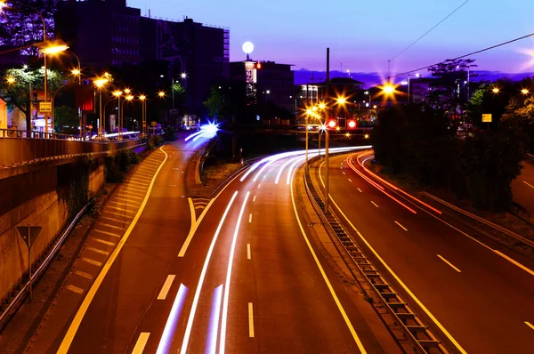 Ciudad Con Ministerio Finanzas Carretera Del Sarre Por Noche Con — Foto de Stock