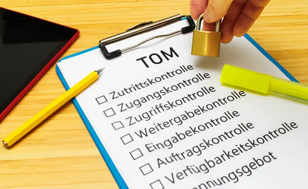 Plakette Mit Der Aufschrift Tom Technisch Organisatorische Manahmen Englischer Sprache — Stockfoto