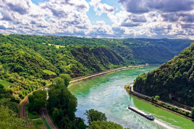 View from the Loreley on the Rhine at St. Goarshausen Upper Middle Rhine Valley in Rhineland-Palatinate Germany Europe photographed on 2019-08-16 clipart