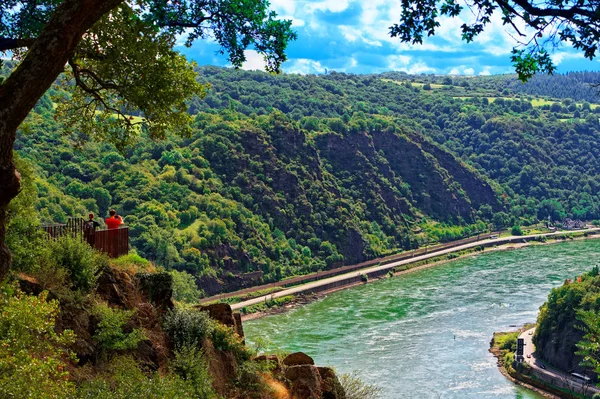 Utsikt Från Loreley Rhen Vid Goarshausen Övre Mellersta Rhendalen Rheinland — Stockfoto