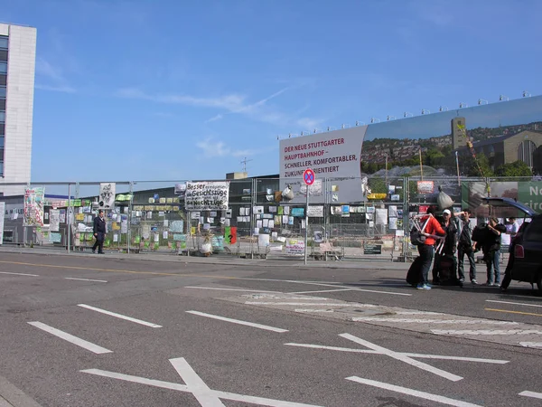 Stuttgart Camp Protestation Avec Gare Principale Stuttgart Chantier Construction Allemagne — Photo