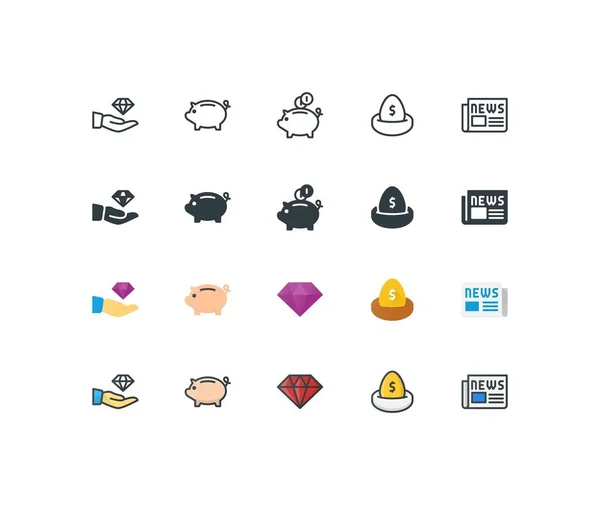 Pixel Perfecto Conjunto Iconos Negocios — Vector de stock