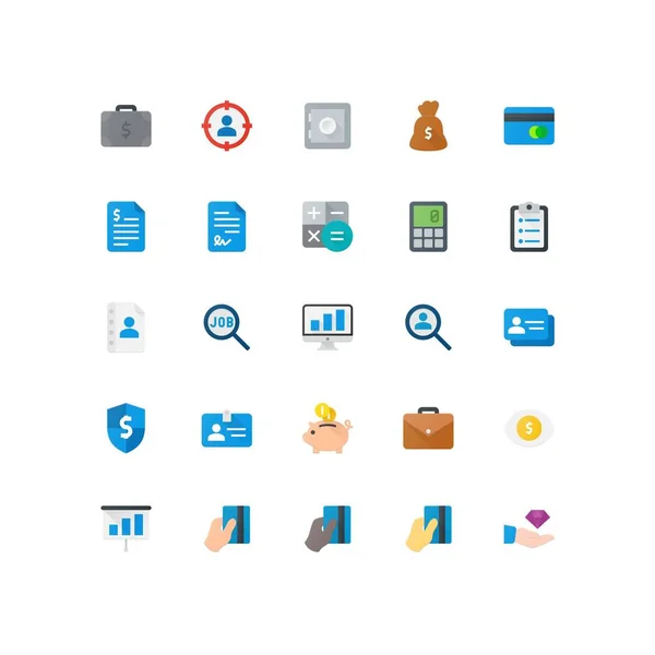 Pixel Perfecto Conjunto Iconos Negocios — Vector de stock