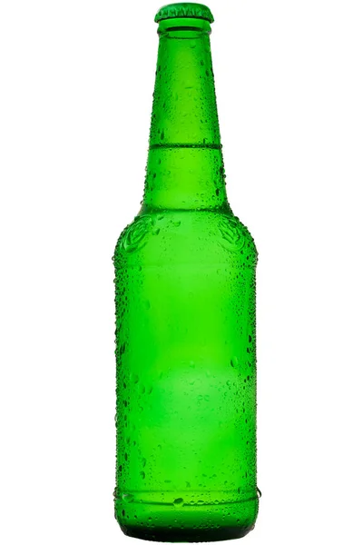 Beer bottle with water drops of condensation on white background Royalty Free Stock Photos