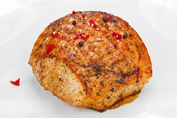 Roasted Juicy Poultry Fillet Salt Red Black Pepper Top Isolated — Stock Photo, Image