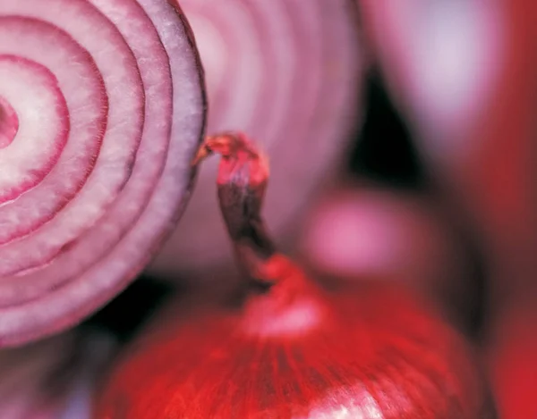 Taze soğan çemberleri, sebze çiftliğinden organik tarım ürünleri, seçici odak fotoğrafı, pozitif film taraması.