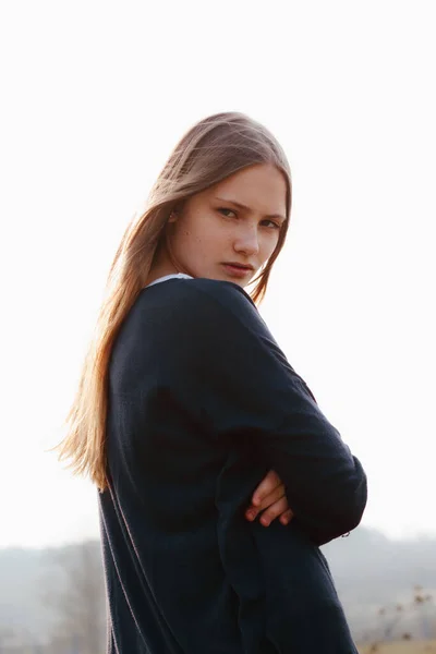 Young Girl Windy Portrait — Stock Photo, Image