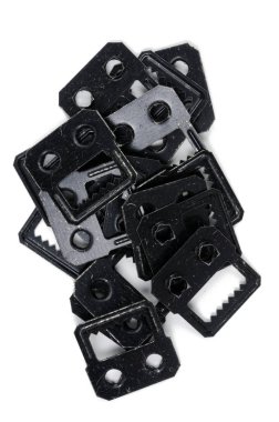 Beyaz bir arka plan üzerinde siyah renk metal bir objektif yuvasının. Yukarıdan görüntülemek.