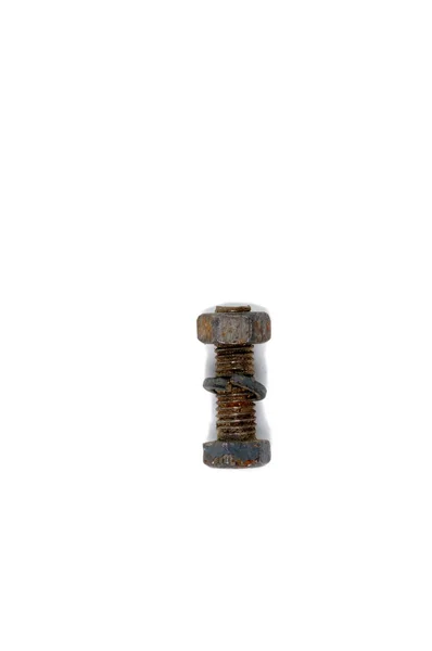 Old Rusty Bolt Nut White Background View — Stock Photo, Image