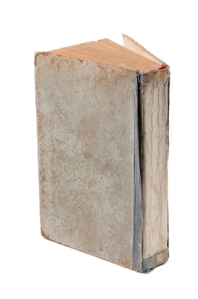 Egy Régi Vintage Könyv Függőlegesen Elszigetelt Fehér Háttér Elölnézet — Stock Fotó