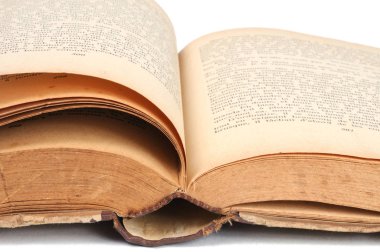 Beyaz arka plan üzerinde izole açık kitap. Önden görünüm.