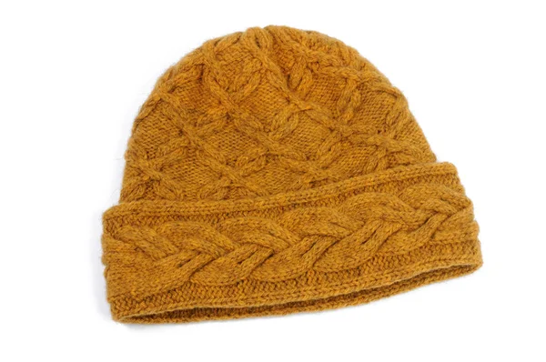 Örme kap beyaz bir arka plan el yapımı. Yukarıdan görüntülemek.