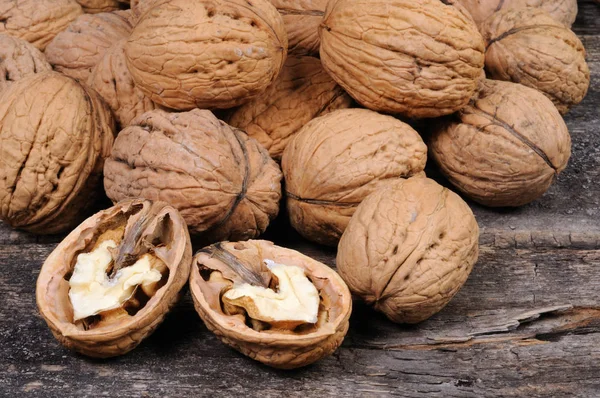 Nuts Wooden Background Front View — Stock Photo, Image
