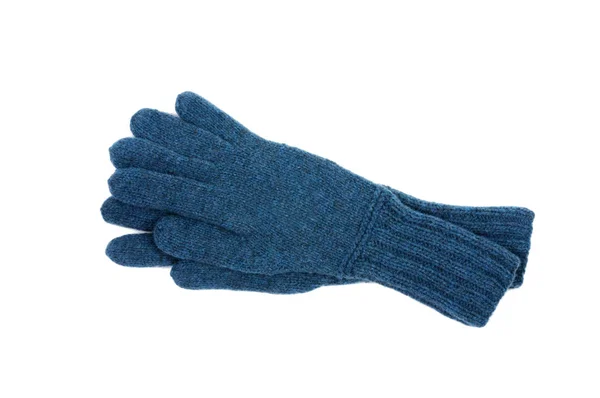 Handgestrickte Blaue Handschuhe Isoliert Auf Weißem Hintergrund Blick Von Oben — Stockfoto