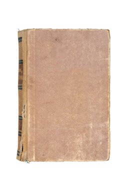 Eski bir kahverengi kitap beyaz bir arka plan üzerinde izole. Yukarıdan görüntülemek.