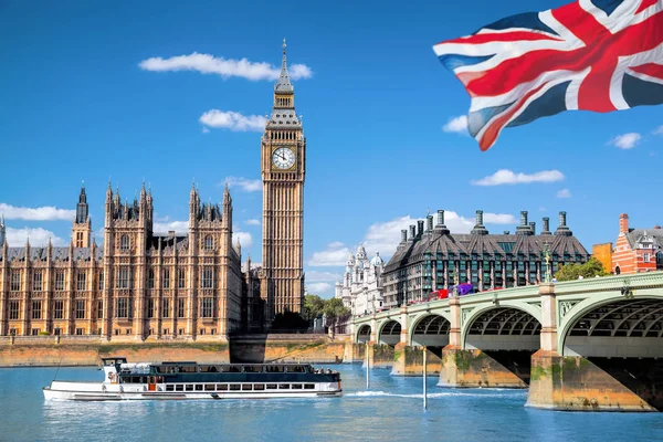 Big Ben Huizen Van Het Parlement Met Boot Londen — Stockfoto