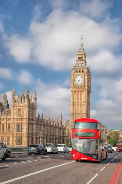 Big Ben Czerwony Autobus Londyn Anglia Wielka Brytania — Zdjęcie stockowe