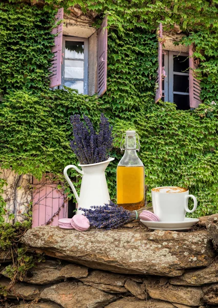 Stillleben Mit Lavendelblüte Und Tasse Kaffee Der Provence Frankreich — Stockfoto