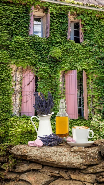 Stillleben Mit Lavendelblüte Und Tasse Kaffee Der Provence Frankreich — Stockfoto