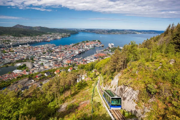 Vista Cidade Bergen Com Elevador Noruega — Fotografia de Stock